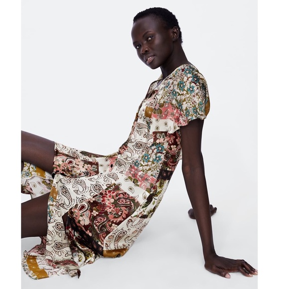 NWT Zara floral patches flowy midi dress S - Picture 4 of 7